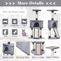 PawHut Sisal Scratching Posts Condo Cat Tree 3-Level Cat Tower W/ Ladder(m-5)