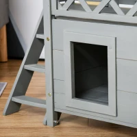 PawHut Wooden Cat House, 2-Floor Feral Cat Shelter, Kitten Condo Outdoor, Small Dog House with Balcony, Stairs, Asphalt Roof, Gray(m-9)