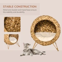 PawHut Elevated Cat House, 20.5" Natural Hyacinth Basket, Cozy and Breathable Design for Cats' Comfort and Circulation(m-3)