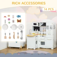 Qaba Large Play Kitchen with Full Set of Appliances for a Modern Day Pretend Kitchen, Tons of Storage, Corner Play Kitchen Set with Sound Effect, Educational Pretend Role Playset Game(m-6)