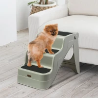 Open Box PawHut 3 Step Portable Folding Pet Stairs Ramp Easy Climb Step Stool With Anti-Slip Mat - Cream White(m-2)