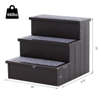 PawHut 3 Step Wooden Carpeted Non Slip Pet Stairs Ramp for Cats and Small Dogs - Brown(m-3)