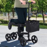 HOMCOM Medical Foldable Steerable Leg Knee Walker Scooter with Basket Attachment - Black(m-2)