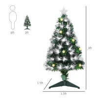 HOMCOM 3ft Tall Pre-Lit Douglas Fir Artificial Christmas Tree with Fiber Optic Ball LED Lights and 90 Tips, Green(m-3)