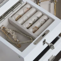 HOMCOM Tabletop Jewelry Box Beauty Organizer with Mirror, 6 Slot Shelves for Necklaces and Earrings, Lockable - White(m-7)