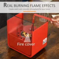 HOMCOM Ethanol Fireplace, 7.75" Tabletop 0.10 Gal, Stainless Steel, Burns up to 2 Hours, Red(m-5)