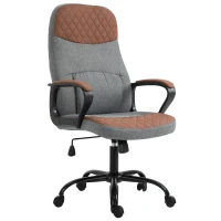 Vinsetto High Back Office Chair with 2-Point Lumbar Massage, USB Power, Faux Leather, and Linen Fabric, Brown/Grey(m-11)