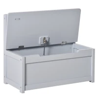 Qaba 2-in-1 Kids Wooden Toy Organizer Chest Storage Box with Seat Bench Cabinet Chunk Cube with Safety Pneumatic Rod Gray(m-7)