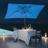 Outsunny 6.5x10ft Patio Umbrella Rectangle Solar Powered Tilt Aluminum Outdoor Market Parasol with LEDs Crank (Turquoise)(m-1)