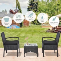 Outsunny 3 Pieces Wicker Patio Furniture Set, Rattan Bistro Set with Coffee Table and Cushions, Outdoor Conversation Set for Garden, Porch, Balcony, Black(m-6)