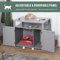 PawHut Wooden Cat Litter Box Enclosure, Adjustable Interior Wall, Pet-Friendly Furniture, Grey(m-5)