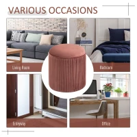 HOMCOM 15'' Small Padded Ottoman Foot Stool with Wrinkle Fabric Design, Thick Sponge Padding and Solid Base, Rose Gold(m-8)