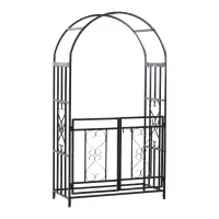 Outsunny 81" Metal Garden Arbor with Double Doors, Locking Gate, Climbing Vine Frame with Heart Motifs, Arch for Wedding, Bridal Party Decoration, Grey(m-1)