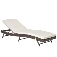 Outsunny Patio Chaise Lounge, Pool Chair with 5 Position Adjustable Backrest & Cushion, Outdoor PE Rattan Wicker Sun Tanning Seat, 28", Brown(m-1)
