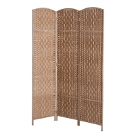HOMCOM 6' Tall Wicker Weave 3 Panel Room Divider Wall Divider, Natural Wood