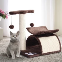 PawHut 17" Cat Scratching Tree Kitty Play Activity Center Pet Bed Rotatable Top Bar with Tunnel and Toy Ball(m-2)