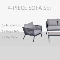 Outsunny 4 PCs PE Rattan Wicker Sofa Set Outdoor Conservatory Furniture Lawn Patio Coffee Table w/ Cushion Light Grey(m-6)