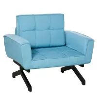 HOMCOM Convertible Accent Chair Single Sofa with Upholstered Fabric Cushion and Steel Legs for Compact Living Room, Blue(m-1)