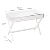 HOMCOM Modern Writing Desk, White Computer Desk, Vanity Makeup Table with Two Drawers, X-shaped Leg for Home Office, Bedroom(m-3)