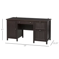 HOMCOM Vintage Executive Computer Desk, Home Office Work station, Student Table with Cabinet & 3 Drawers for Hanging Files, Brown(m-3)