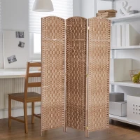 HOMCOM 6' Tall Wicker Weave 3 Panel Room Divider Wall Divider, Natural Wood(m-7)