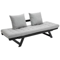 HOMCOM Single Person 3 Position Convertible Chaise Lounger Sofa Bed with 2 Large Pillows and Oak Frame, Light Gray(m-14)