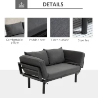 HOMCOM Single Person Chaise Lounger, Modern Sofa Bed with 5 Adjustable Positions, 2 Large Pillows, and Birch Legs, Charcoal Grey(m-6)