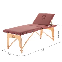 HOMCOM 3 Fold Massage Table w/ Carry Case Foldable Facial Spa Couch Dark Red(m-3)