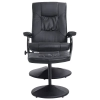 HomCom Ergonomic Faux Leather Lounge Armchair Recliner And Ottoman Set - Black(m-8)