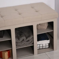 HOMCOM Modern Folding Shoe Storage Bench with Flipping Lid, Ottoman Bench for Bedroom & Hallway with 9 Cubes, Beige(m-12)