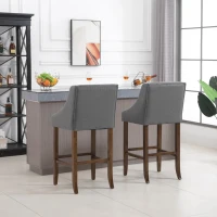 HOMCOM Modern Bar Height Bar Stools Set of 2, 30" Seat Height Bar Chair for Kitchen Living Room with Mid Back, Wood Legs, Nailhead Trim & Tufted Upholstery, Dark Grey(m-9)