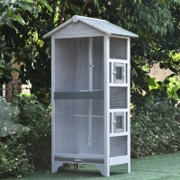 PawHut 60" Wooden Outdoor Bird Cage for Finches, Parakeet, Large Bird Cage with Removable Bottom Tray 4 Perch, Light Gray(m-2)