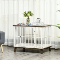 PawHut Dog Crate, Furniture Style Pet Cage Kennel, End Table, Decorative Dog House, with Soft Cushion, Wooden Top, Door, for Small & Medium Dogs, Indoor Use, Brown(m-1)