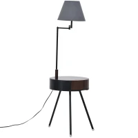 HOMCOM 53.25" Floor Lamp with Table Extendable and Retractable Arm E26 Rubber Wood(m-1)