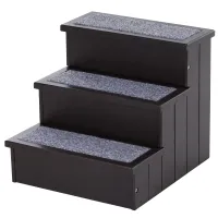 PawHut 3 Step Wooden Carpeted Non Slip Pet Stairs Ramp for Cats and Small Dogs - Brown(m-1)