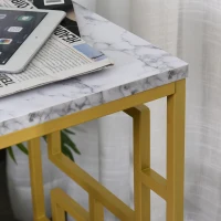 HOMCOM Modern Faux Marble Living Room Accent Side Table with Art-Deco Style Design & Strong Metal Frame, White&Gold(m-6)