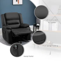HOMCOM Vibrating Massage PU Leather Recliner Chair with Footrest, Remote Control, and 8 Massaging Points, Black(m-6)