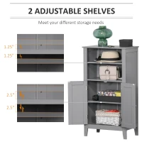 kleankin Bathroom Floor Cabinet, Freestanding Bathroom Storage Cabinet with 2 Open Shelves, Double Doors and 2 Adjustable Shelves, Small Cabinet for Bathroom, Washroom, Gray(m-4)