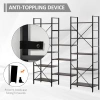 HOMCOM 5-Tier Industrial Bookcase with Open Storage, Bookshelf Display Rack with Metal Frame for Home Office, 70.75''L x 12.5''W x 70''H, Walnut(m-6)