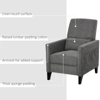 HOMCOM Push Back Manual Recliner Sofa,  Linen Fabirc Armchair with Thick Sponge Padding seat   and Footrest for Living Room, Dining Room, Office, Light Grey(m-6)