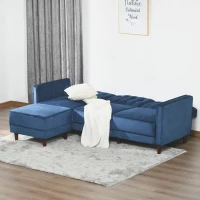 HOMCOM Upholstered L-Shaped Sofa Bed, Reversible Sectional Recliner Sofa Set, Velvet-Touch Sleeper Futon with Footstool, Blue(m-9)