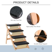 PawHut Wood Pet Stairs 2 In 1 Convertible Dog Steps and Carpeted Ramp Portable Foldable 4 Level Cat Ladder for High Bed Couch Car(m-7)