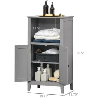 kleankin Bathroom Floor Cabinet, Freestanding Bathroom Storage Cabinet with 2 Open Shelves, Double Doors and 2 Adjustable Shelves, Small Cabinet for Bathroom, Washroom, Gray(m-3)