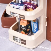 Qaba Kids Supermarket Playset with Shopping Cart Pretend Play Set Toys with Working Scanner & Credit Card Reader Play Toy Accessories Light & Sound for 3 to 6 Years Brown(m-6)