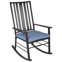 Outsunny Porch Rocking Chair Outdoor Patio Rocker Armchair with Cup Holder Cushion Steel(m-2)