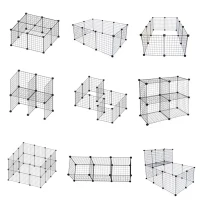 PawHut DIY Pet Playpen Wire Rabbit Cage for Kitten, Chinchillas & Small Animals with 6 Independent Trays - Black(m-8)