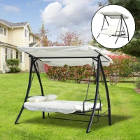 Outsunny 3 Seater Swing Chair 2-in-1 Lounge Hammock Cushioned Seat Portable Outdoor Porch with Canopy Cream White(m-1)