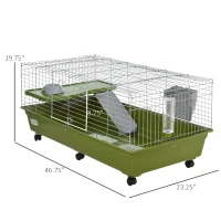 PawHut 47" Small Animal Cage Chinchilla Guinea Pig Hutch Pet House with Platform Ramp, Food Dish, Wheels, & Water Bottle(m-3)