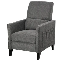 HOMCOM Push Back Manual Recliner Sofa,  Linen Fabirc Armchair with Thick Sponge Padding seat   and Footrest for Living Room, Dining Room, Office, Light Grey(m-2)