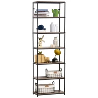 HOMCOM Modern 7 Tier Bookshelf Bookcase Utility Storage Shelf Organizer for Home Office with Display Rack Metal Frame, Grey Oak(m-1)